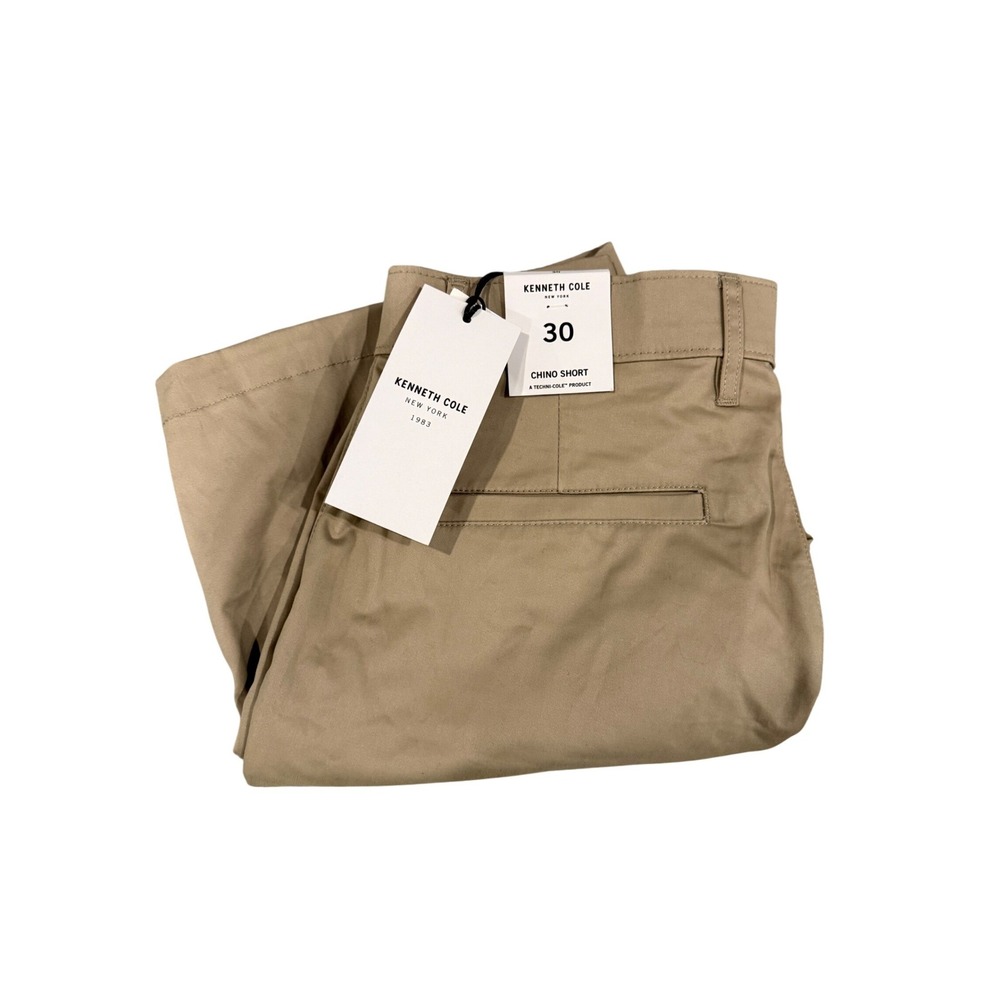 Kenneth Cole New York Men Chino Shorts Tan Techni-Cole Size 30 Khaki NEW